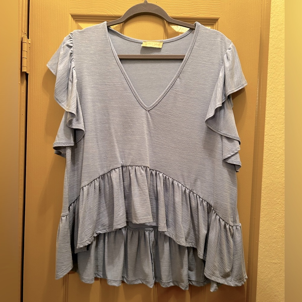 Powder Blue Altar'd State Ruffle Top